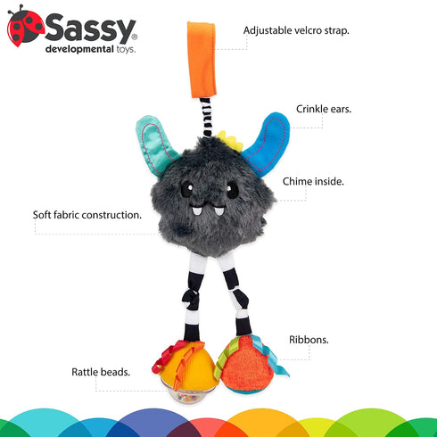 Sassy Confetti Yeti Chime Toy | Hanging Developmental Attachable Toy | Ages 0+ Months and Up...
